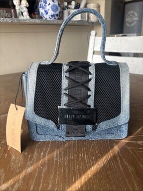 Steve Madden Denim Bdali mesh overlay panel & sneaker-style lacing Crossbody